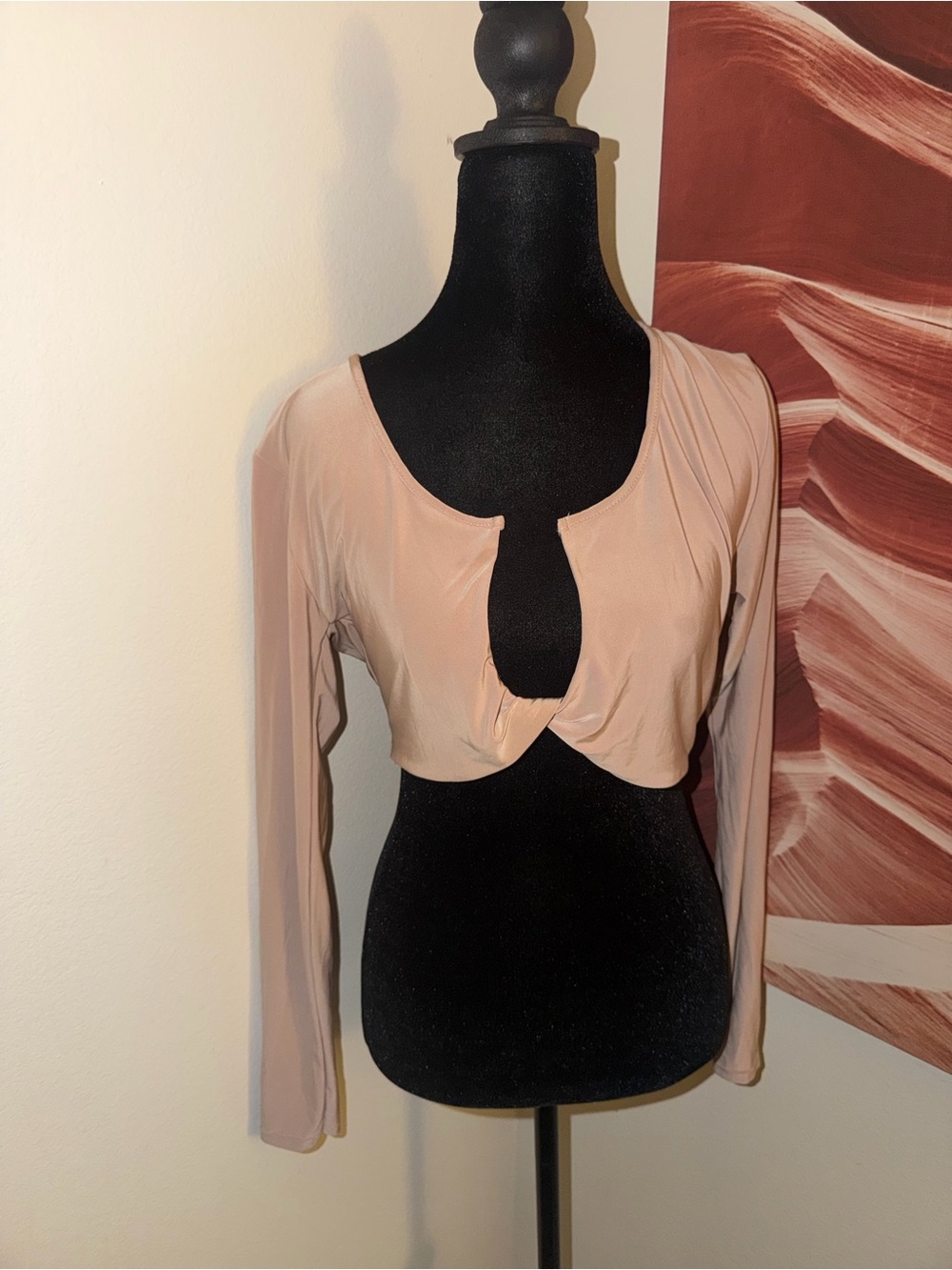 PrettyLittleThing Nude Pink Cropped Twist Front Long Sleeve Top